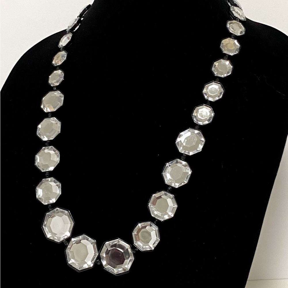 Vintage Runway Art Deco 2 Sided Diamond Cut Glass Crystals Set in Black …